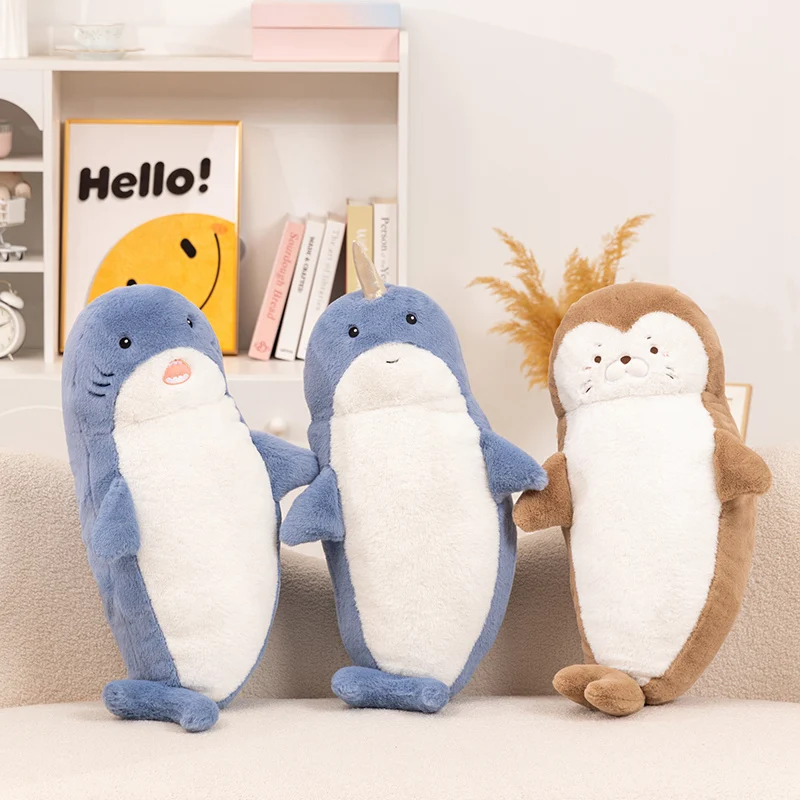 35/70cm High Quality Soft Marine Animal Seal Plush Doll Pillow Cartoon Shark Narwhal Plush Toy Home Decor Appease Gift For Kids