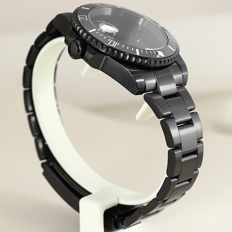 Fanya 40mm Case Waterproof Automatic Watch Parts Sapphire For NH35 NH36 8215 2824 Movement Slide Buckle Bracelet SUB Black Bezel