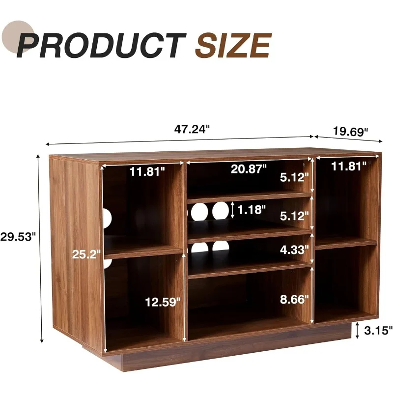 Large Vintage Record Player Table with 4 Adjustable Shelves,Vinyl Record Player Stand Audio-Video Media Cabinet