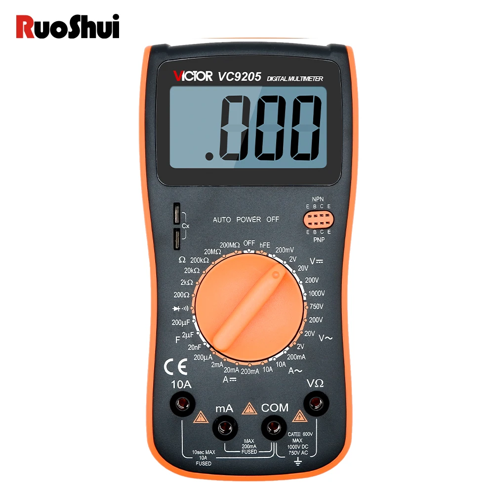 Victor 9205 Multimeter Backlight Capacitance hfe Meter AC/DC 1000V Voltage Diode Continuity Frequency Tester True RMS Ammeter