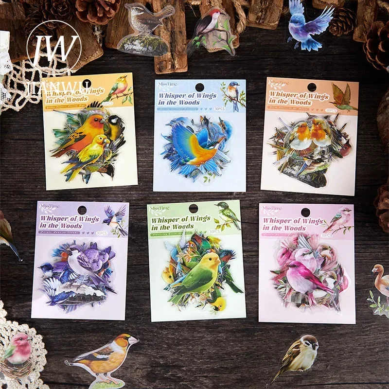 JIANWU Wings in The Woods Series Vintage Birds Landscaping Material Collage PET Sticker Creative DIY Journal Stationery