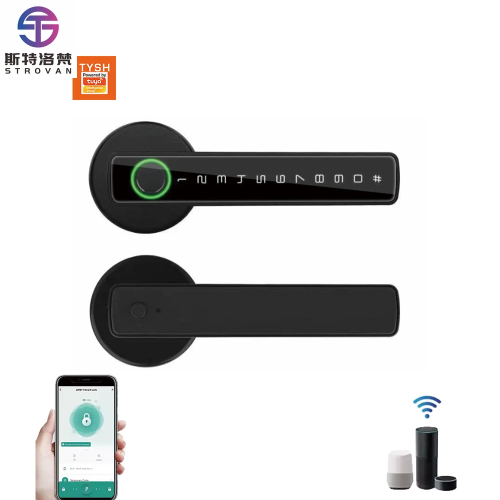 STLF 투야 생체인식 지문 비밀번호 전자 핸들 도어락 침실 가정용 목재 스마트 도어락 스마트락