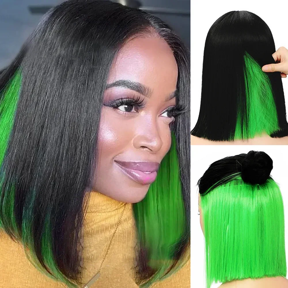 أسود مختلط الوردي قصير بوب الباروكات الاصطناعية مع الانفجارات الظلام مستقيم تأثيري اليومية شعر مستعار طبيعي للنساء استخدام مقاومة للحرارة