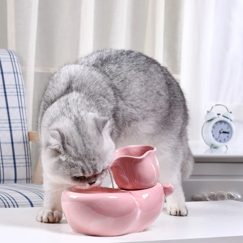 Automatic Electric Water Fountain for Cats, Ceramic Drinking Pet Water Fountain for Dogs, Drinker Bowls, Pink Waterer Dispenser