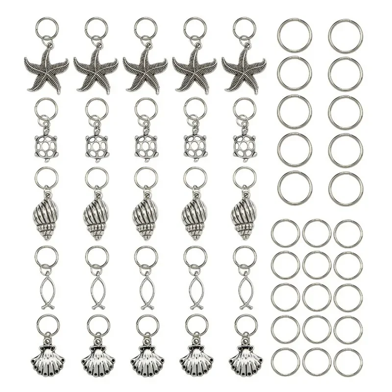 5Pcs/set Ancient Silver Personality Hairpin Sea Star Ocean Hair Braid Dread Dreadlock Beads Clips Cuffs Jewelry DIY Accessories