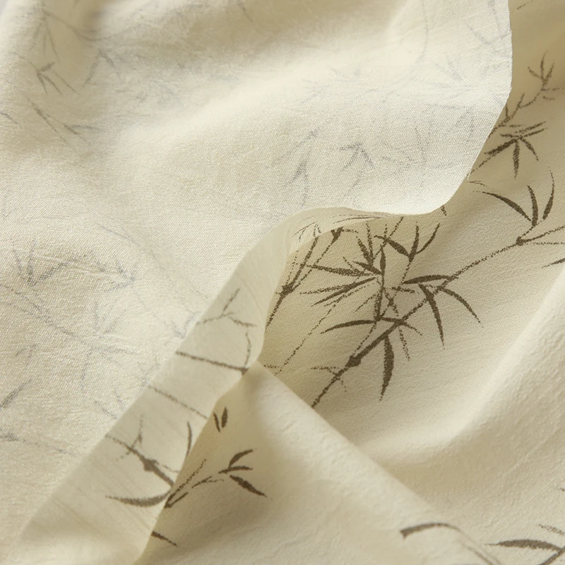 0.5m/1m/2m National Elegant Style Beige Ink Bamboo Printed Cotton Fabric Soft Breathable DIY Dress, Shirts, Pajamas, Bedding