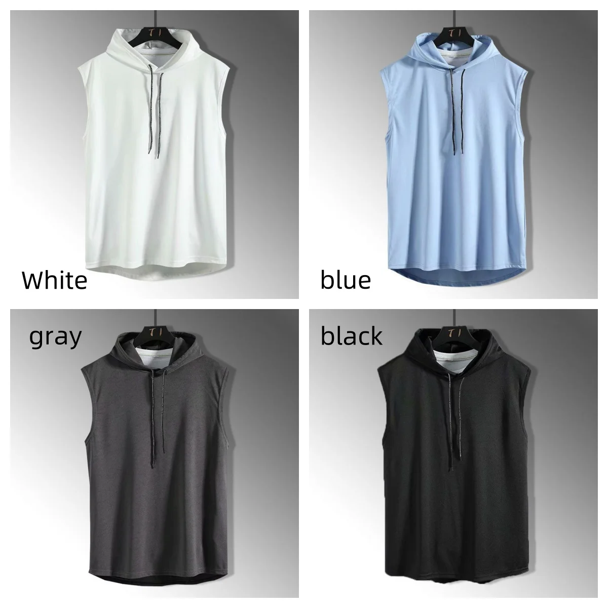 2025 Summer New Fitness Hoodie Men's Summer Solid Color Hoodie Blank Fitness Sleeveless Hoodie Sports Tank Top Men's New Style
