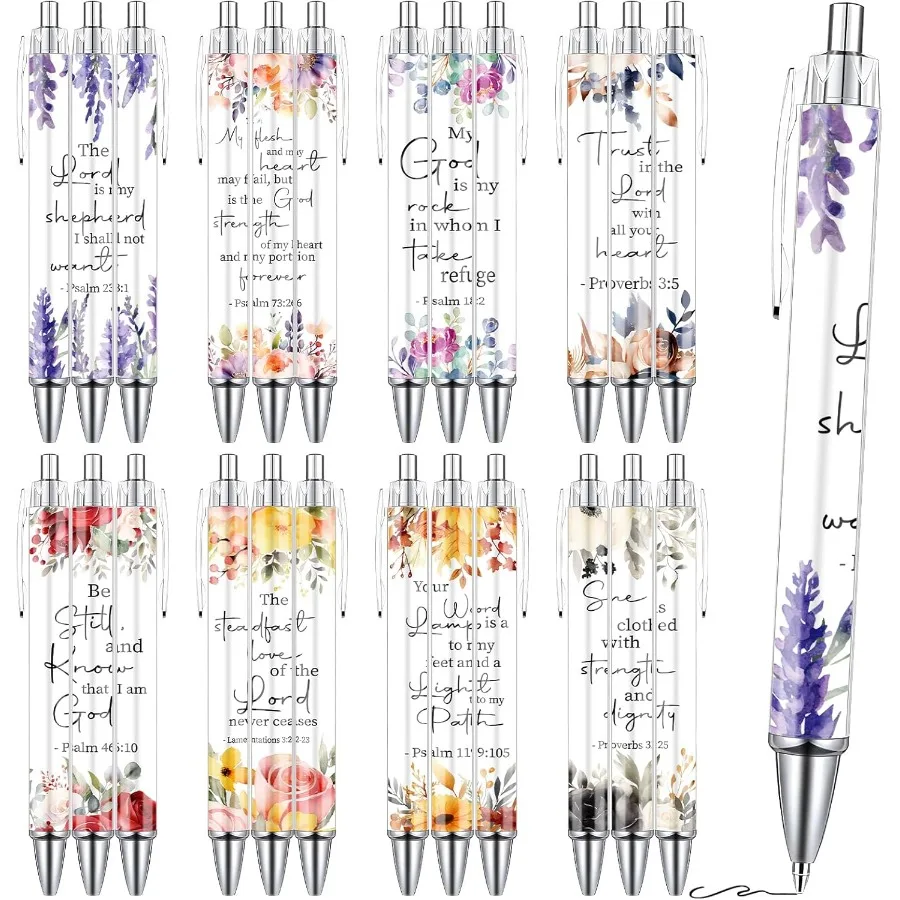 

Bible Vee Ballpoint Pens Gifts 24 Pcs Inspiratiol Floral Pens Set Christian Scripture Retractable Smooth Writing Pen Church Gif
