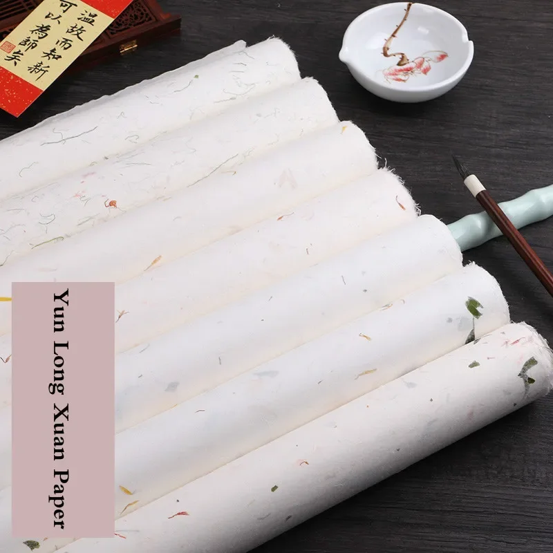 Chinese Half-Ripe Yun Long Xuan Paper Painting Fiber Rice Paper Thicken Chinese Xuan Papers with Flower Tea Rijstpapier
