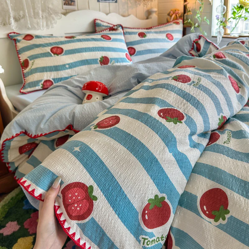 Cartoon Printing 100% Cotton Bed Sets Naked Sleeping Super Soft Bedding Set for Dorm Skin-Friendly Bedroom Textile for Single