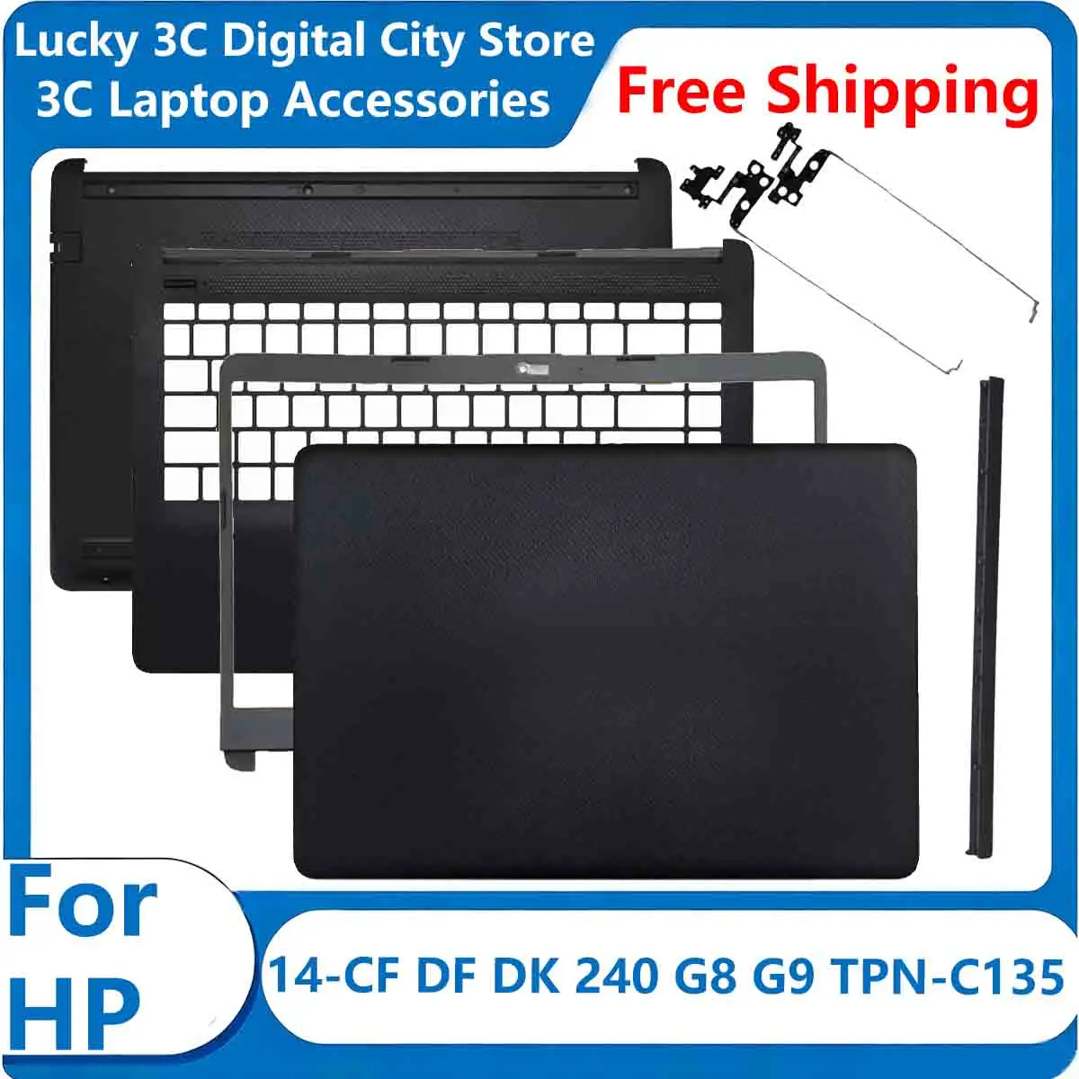 New For HP 14-CF DF DK 240 G8 G9 TPN-C135 Replacement Laptop LCD Back Cover Front Bezel Palmrest Bottom Case Hinge Cover Black