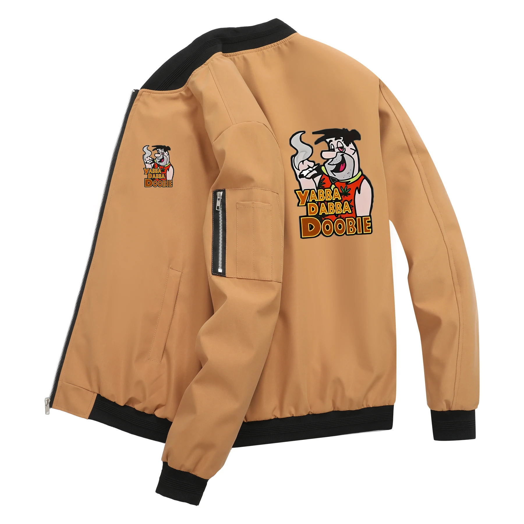 Мужская куртка с мультяшным принтом «Yabba Doo», винтажное пальто-бомбер, повседневная укороченная верхняя одежда Мужская куртка с мультяшным принтом «Yabba Doo», винтажное пальто-бомбер, повседневная укороченная верхняя одежда