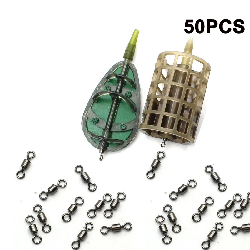 50PCS Rolling Swivel for Method Feeder Fishing Carp Feeder Bait Holder Groundbait Rocket Pellet Cage Basket Tackle Accessories