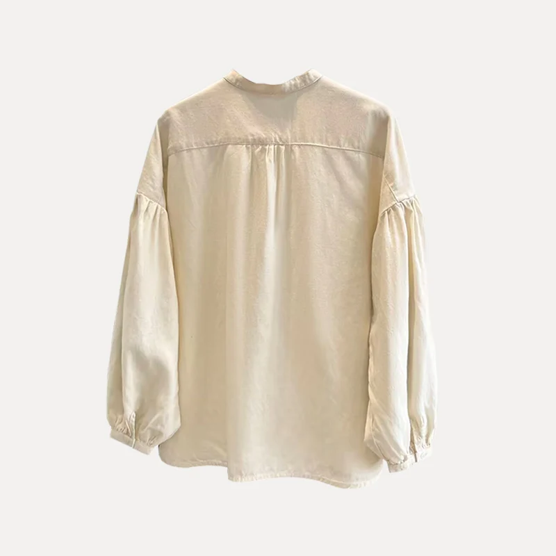 

Loose Fit Lantern Sve irt Women's Casual Sle Embroidered Canvas Linen Spring 2025 New Arrival Z round Ne irt