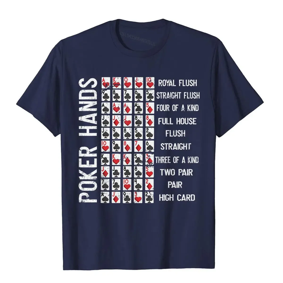 Poker Hands Cheat Sheet Card Casino Games Funny Player Gift T-Shirt T Shirt Tees Funny Cotton Crazy Style Mens Outfits Summer