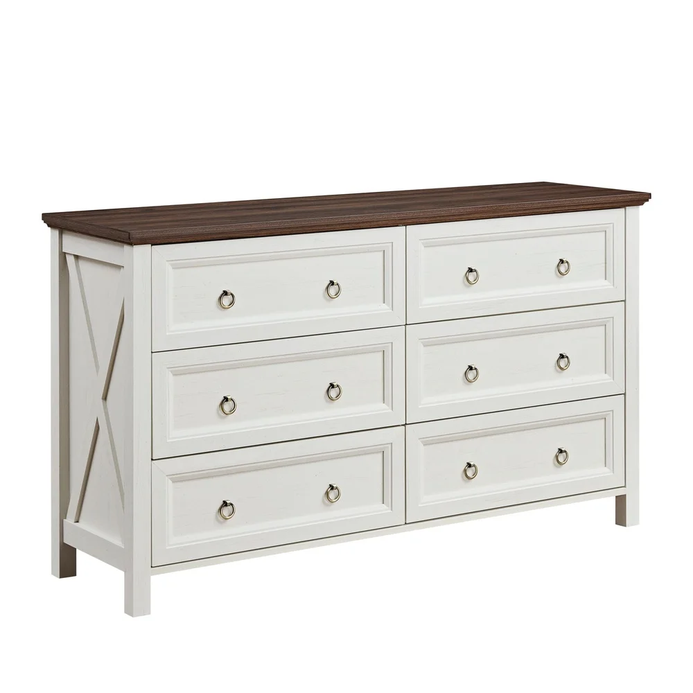Farmhouse 6-Drawer Dresser Rustic Chest of Drawers Versatile Storage Living Room Bedroom Durable Stylish Design