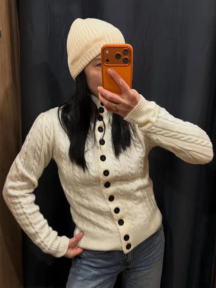 

HH Female New Fashion Spring Slim Sweaters Solid Single Breasted Cardigans Women's Casual High Collar Long Sleeves Knitted Tops