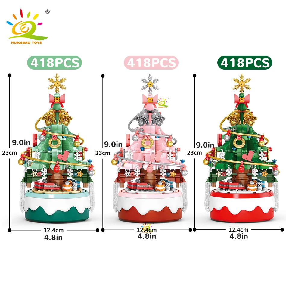 HUIQIBAO Children Mini Christmas Tree Santa Claus Music Box Model Micro Bricks Building Block DIY Bricks Toys for Adult Gift