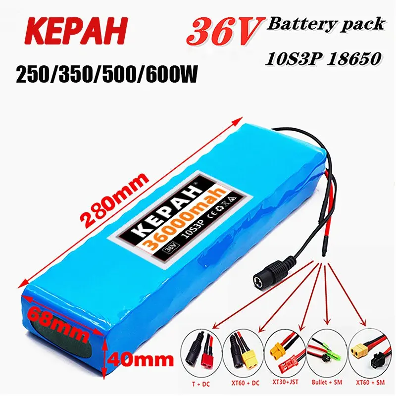 

36V 36Ah 18650 Rechargeable Lithium Battery Pack 10S3P 600W Power Modified with BMS