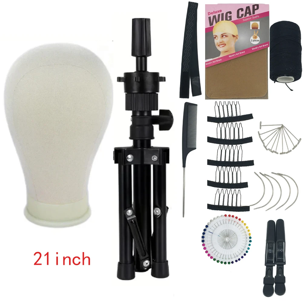 Training Mannequin Head Canvas Block Head Display Styling Canvas Wig Head Stand Wig Stand Tripod with Head Free Get Wig Install