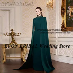 EVON BRIDAL Satin Elegant Celebrity Red Carpet Dresses With Cape Dubai Mermaid Evening Prom Gowns Crystal Sweep Train Custom