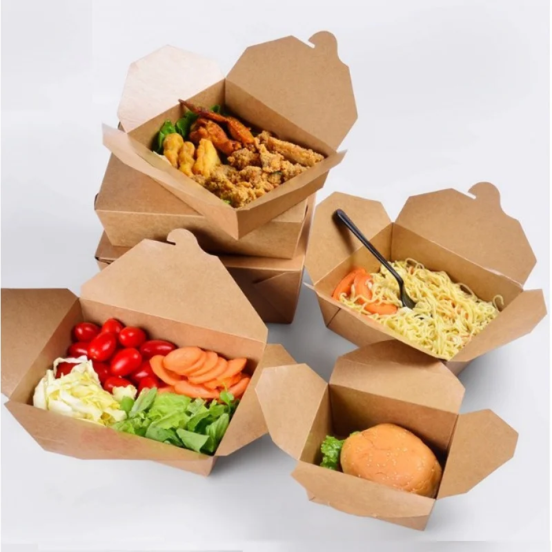 Boîte alimentaire en papier kraft personnalisée avec fenêtre, boîte à lunch marron, emballage pour sandwich et salade, à emporter rapidement