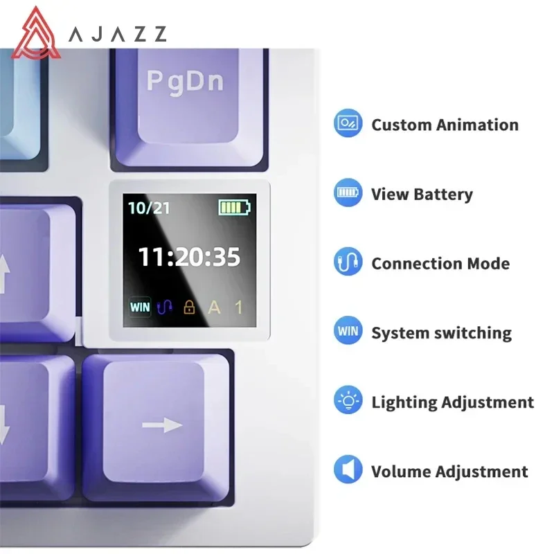 Imagem -03 - Ajazz-teclado Mecânico sem Fio Pro Tri Mode com Fio Bluetooth 75 Tela Tft Junta Hot Swap Rgb Jogo de pc Personalizado