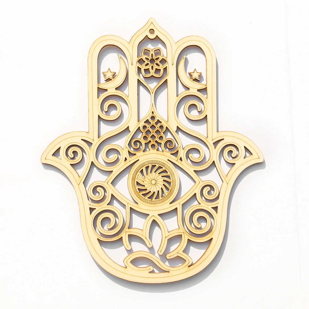 Laser Openwork Fatima Hands Hamsa Buddhist Lotus Wood Pendant Chinese Knot Moon Stars Eye Of Providence Yoga Charm Dangle