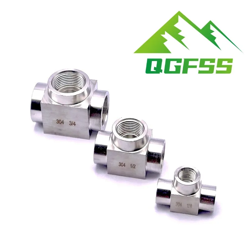 Adaptador de conector de tubería en t de acero inoxidable 1/8, rosca hembra BSP de 3 vías, SS304, 1/4, 3/8, 1/2 y 304 pulgadas, 1 piezas