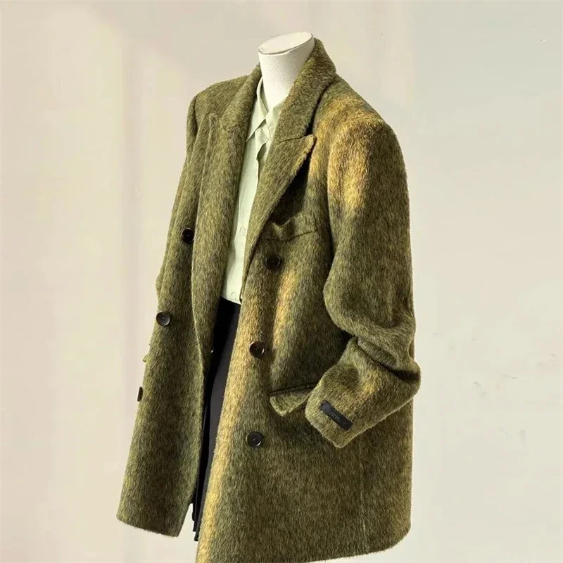 Women's Double-faced Woolen Coat Spring Autumn New Suit Collar Double Breasted Long Sleeve Temperament Commuting Purple Jacket