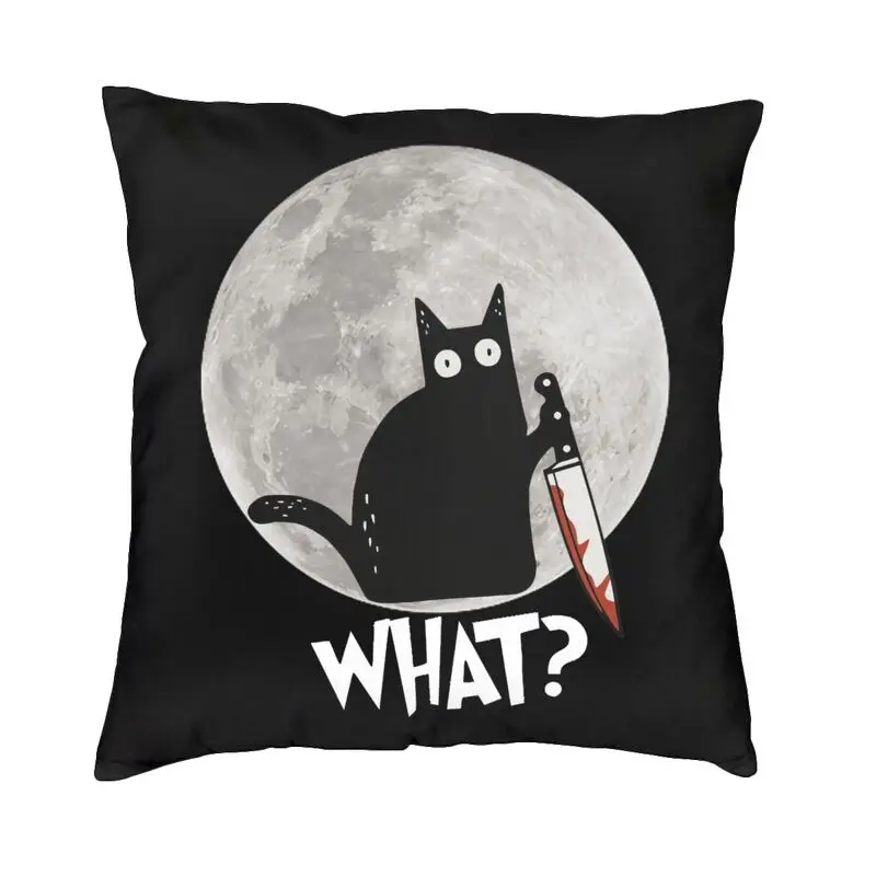 What Cat Full Moon Cushion Cover 40x40 cm Halloween Black Murderous Cat With Knife Throw Pillow Case Living Room Decoration