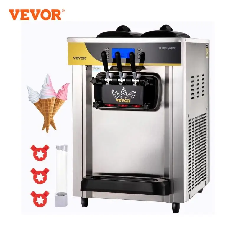 VEVOR 22-30 L/H Soft Ice Cream Machines Commercial Tricolor Desktop Sweet Cone Freezing Equipment Vending Machine