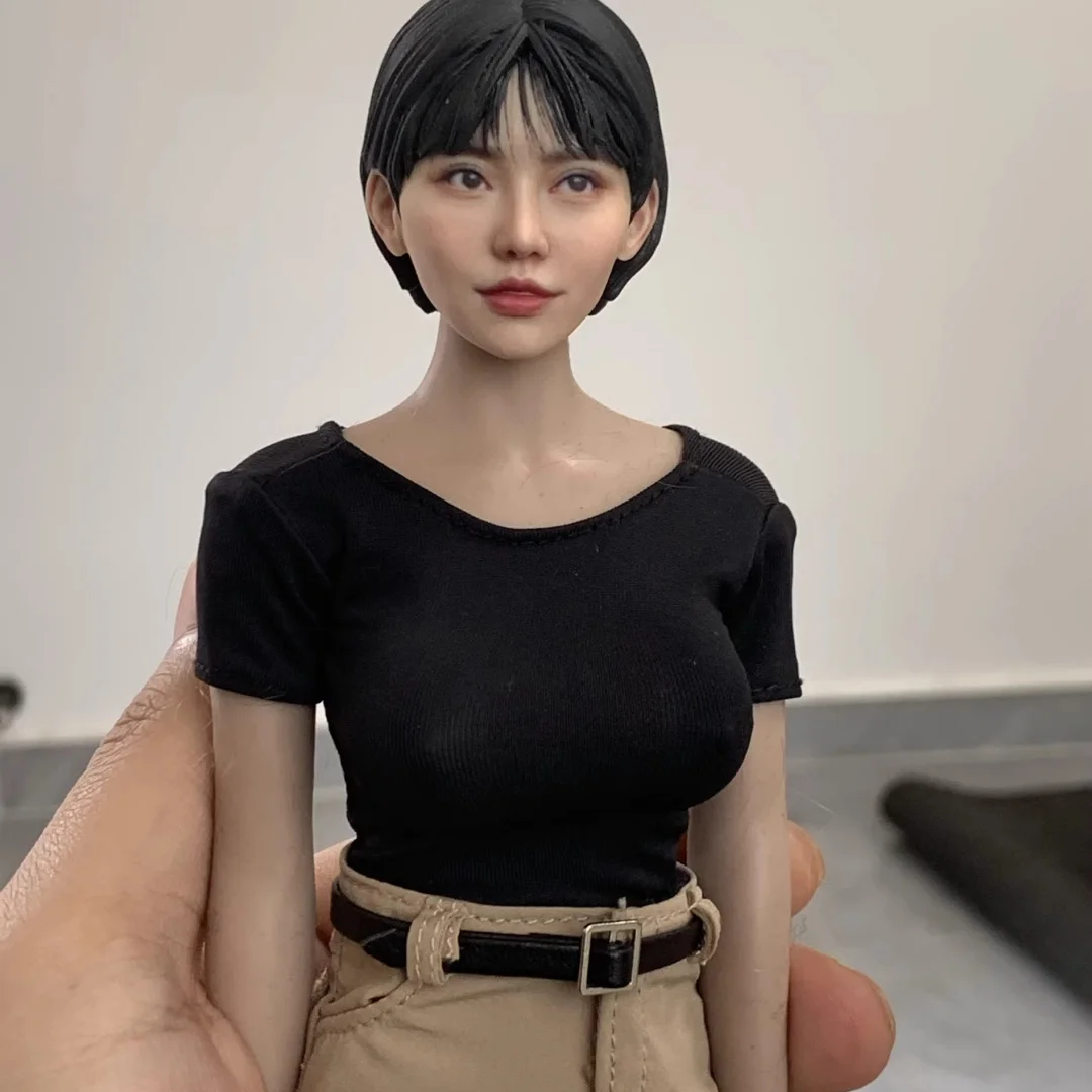 

1/6 Female Asia star Head Sculpt Japanese Beauty Toy Model SHort hair For 12 inch figureTB Planted Hair Model Female Figure