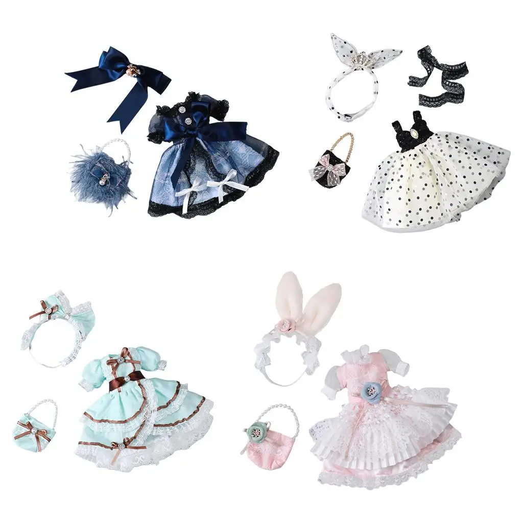 Handmade Party Dress Clothes with Hair Accessory & Handbag for OB24 Fashion Accessories for Little Girl Gift