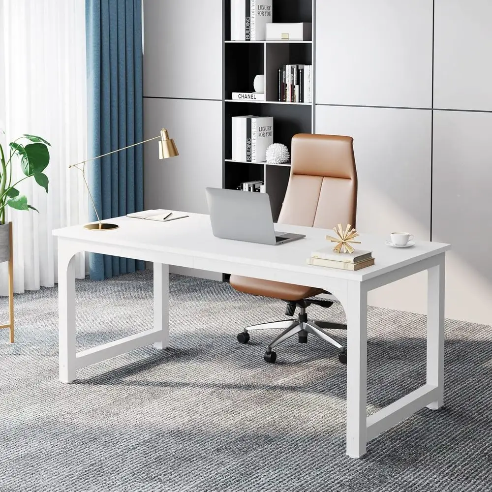 

Large White Office Desk with Thick Elegance, Ideal for Business or Home Office Workstations