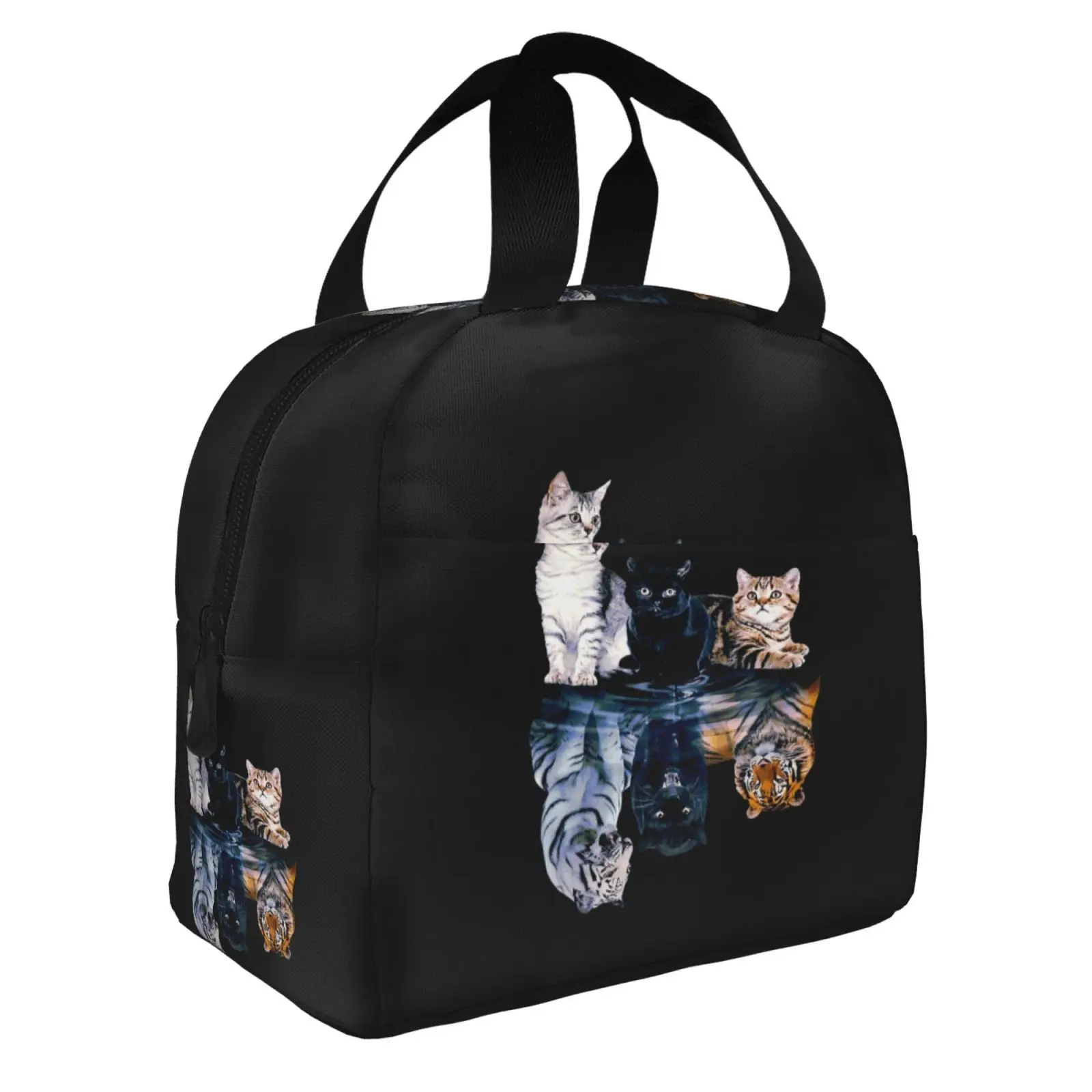 Cats Reflection Mirror Lion Cheetah Tiger Print Lunch Bag Portable Thermal Cooler Insulated Bento Box for Kids Food Tote Bags