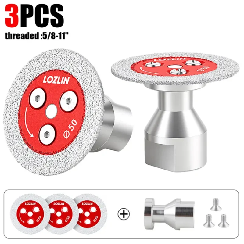 LOZLIN 50mm Diamond Mini Saw Blade 5/8-11 Thread Engraving Cutting Disc Red Brazed Blade for Glass Jade Crystal Tile Marble Granite Stone Carving Lettering Cutting Tool for Angle Grinder