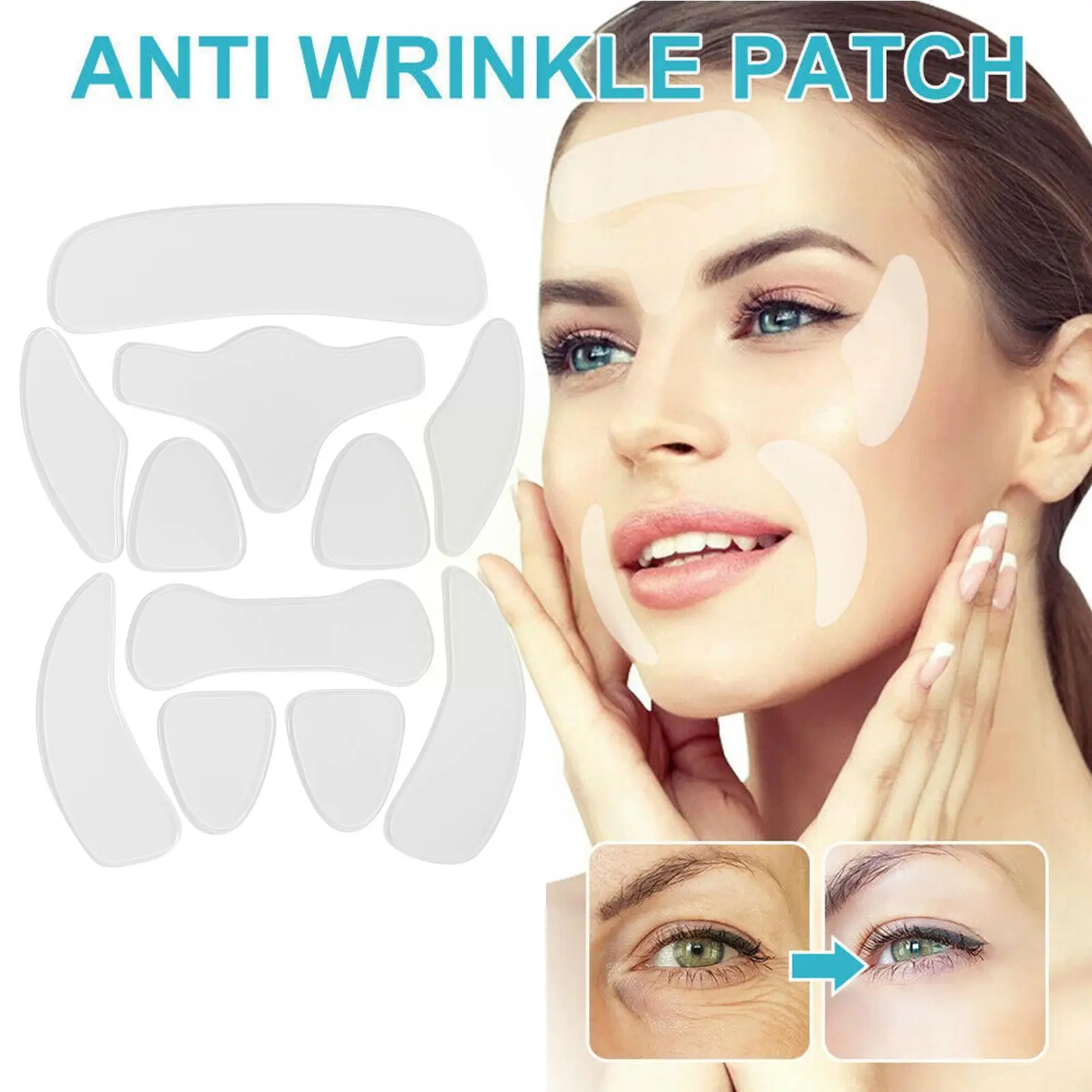 Patch en silicone réutilisable pour enlever le déformage du visage, patch lifting, masque facial, soins du cou, peau des yeux, front, vieillissement, U6F7