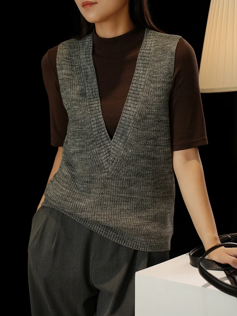 

Ladies Knitted V-Ne Vest Layering Sle Svel Faionable Straight Cut Spring Autumn Season Women's Outerwear