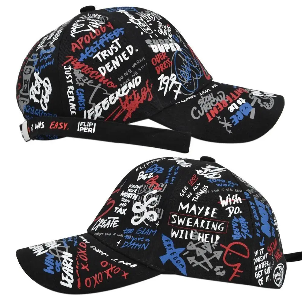 طباعة الكتابة على الجدران الكتابة على الجدران قبعة بيسبول رسالة الهندسة شخصية الهيب هوب قبعة بيسبول قبعات عادية قابل للتعديل