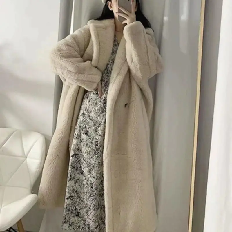 Winter Fashion Women's Wear Teddy Loose Thick Fur Camel Wool Long Women's Coat