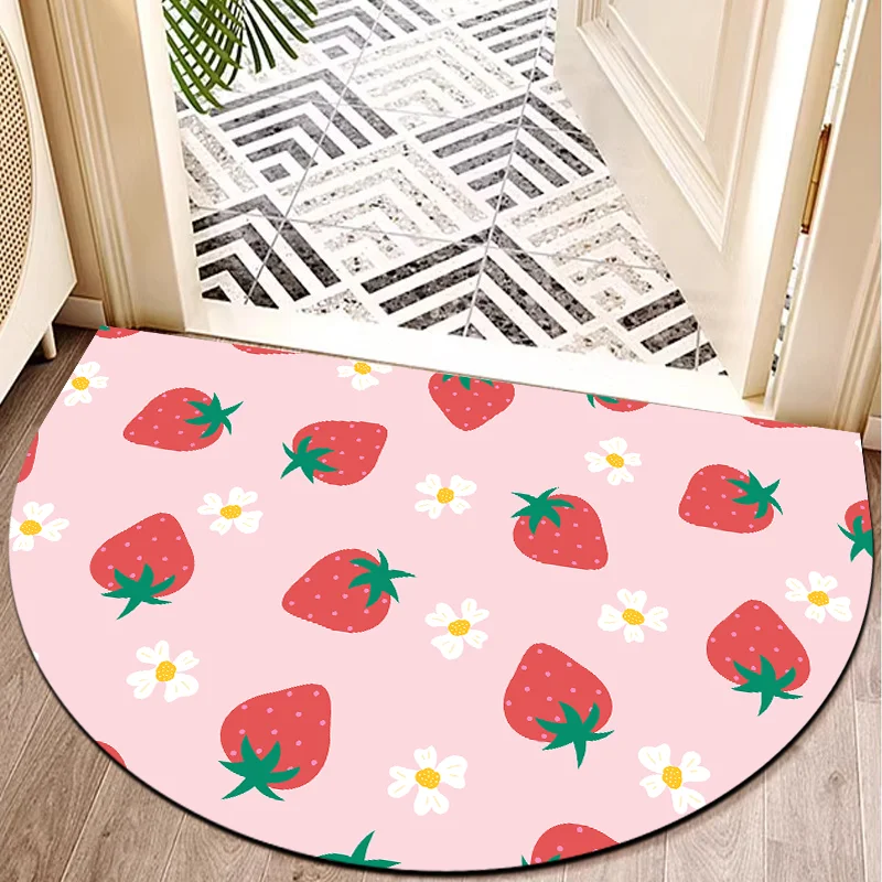 Strawberry Non Slip Half Round Door Mat for Home Entrance Waterproof Durable Rug