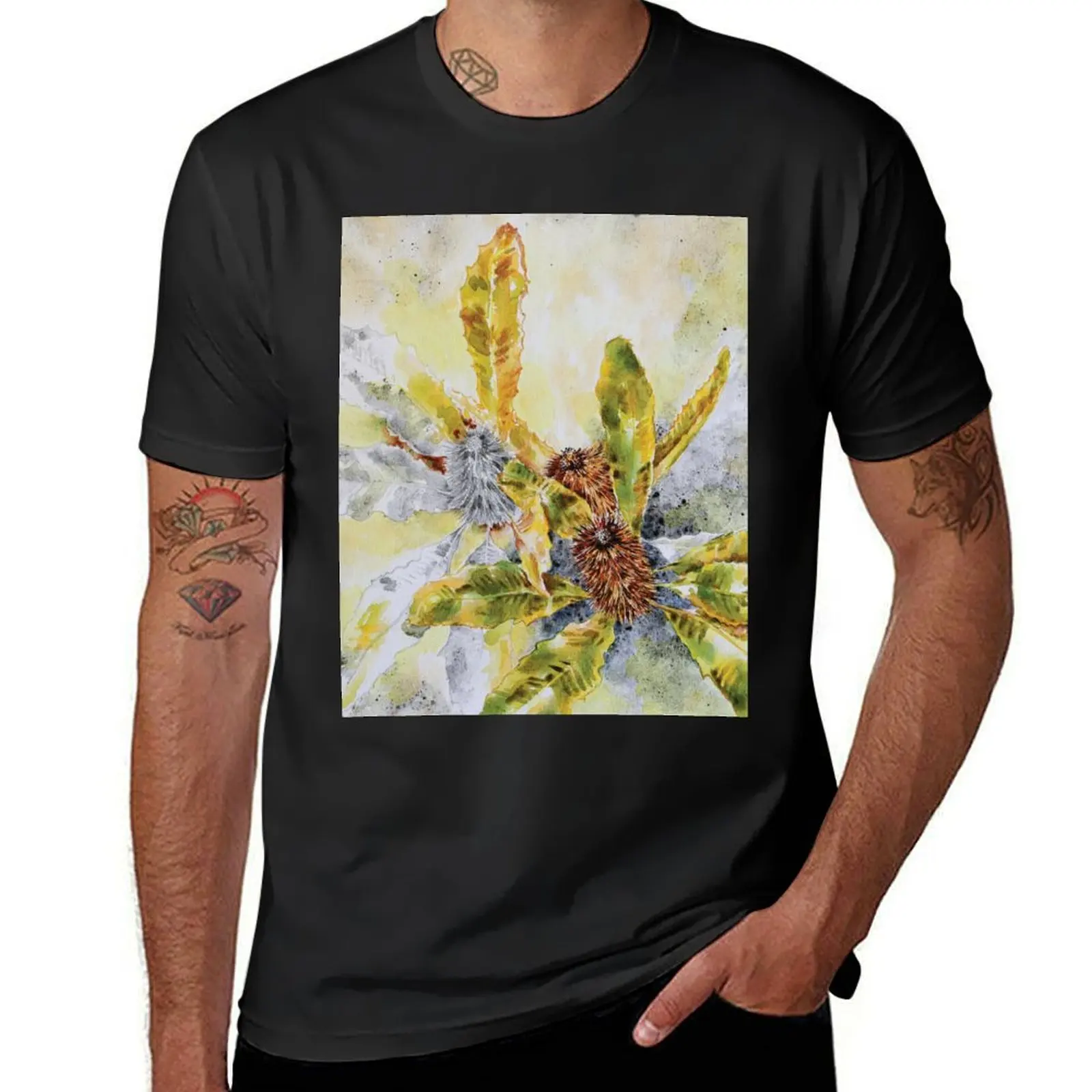 Australian Banksia Leaves and Spent Flowers T-Shirt customizeds hippie clothes sports fans quick drying Men's t-shirt