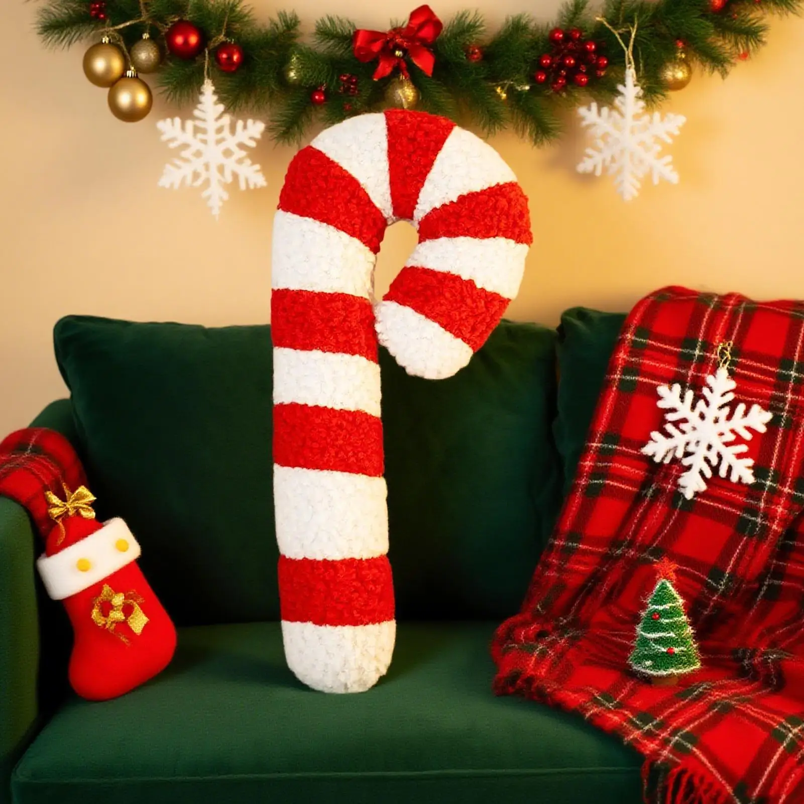 Zuckerstangen-Kissen für Couch, Lendenkissen für Sofa, Plüschkissen, Weihnachtsdekoration für Sofa, Bett, Fensterbank, Wohnzimmer, Arbeitszimmer