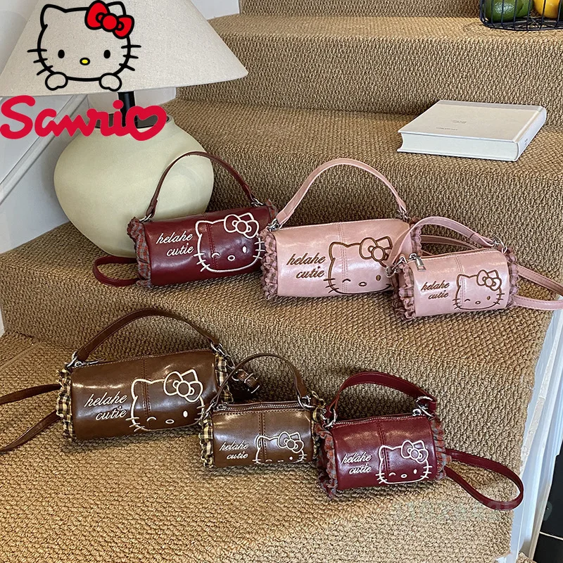 

Hello Kitty New Girl Handbag Fashion High Quality Embroidered Women's Round Bag Solid Color Versatile Mobile Storage Mini Bag