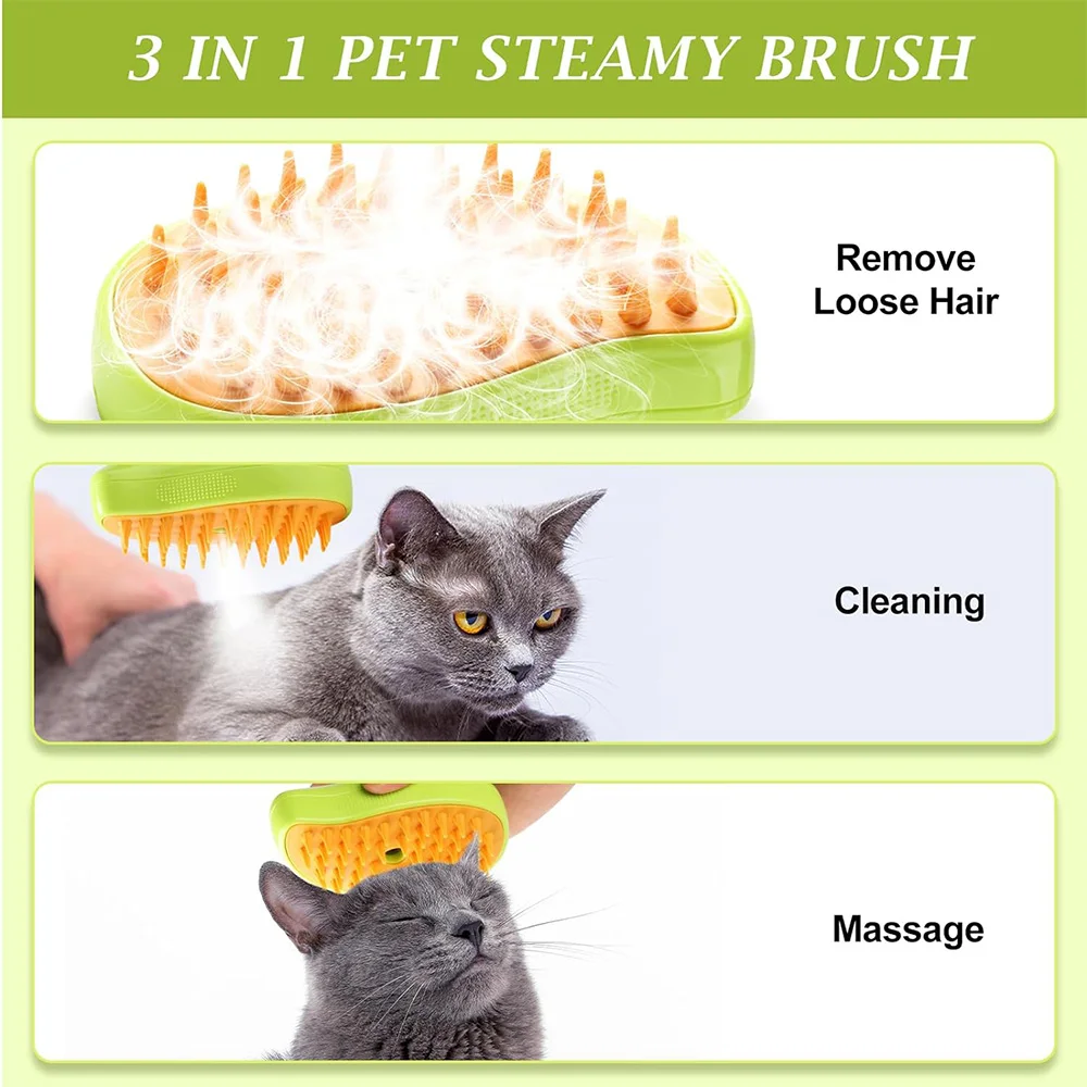 3 in 1 Cat Steam Brush Steamy Dog Brush Built-in Electric Spray Cat Hair Brushes for Massage Pet Grooming Comb Hair Removal Comb