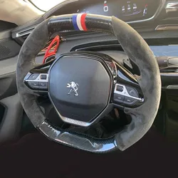 For Peugeot e-208 508 208 2019 2020 3008 4008 5008 2016-2019 Hand-stitched suede Carbon Fibre non-slip car Steering Wheel Cover