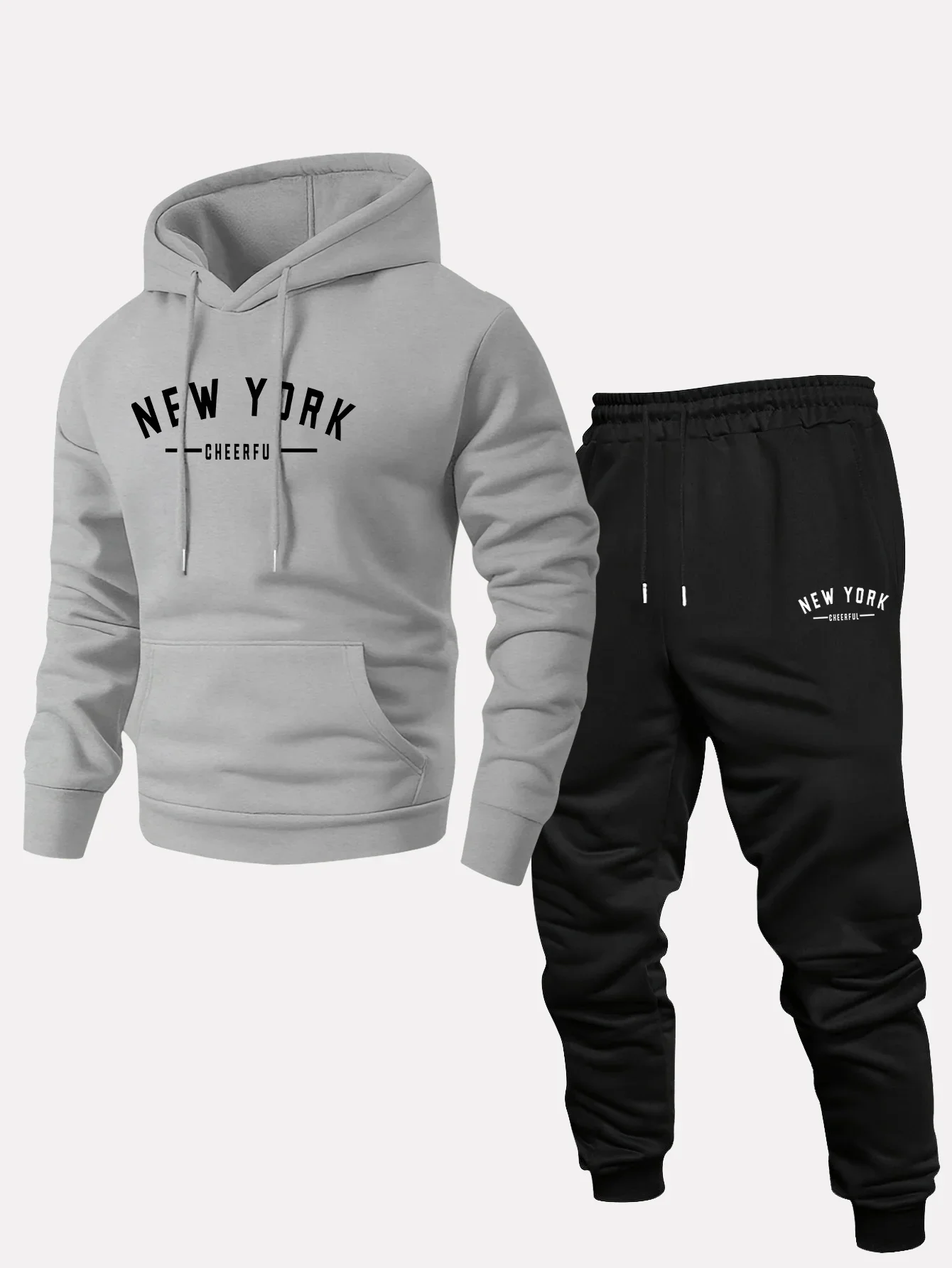 2026 Autumn Winter New York Printed Creative Letter Men's Long Sleeved Round Neck Comfortable Sweatshirt Casual Clothing Suit