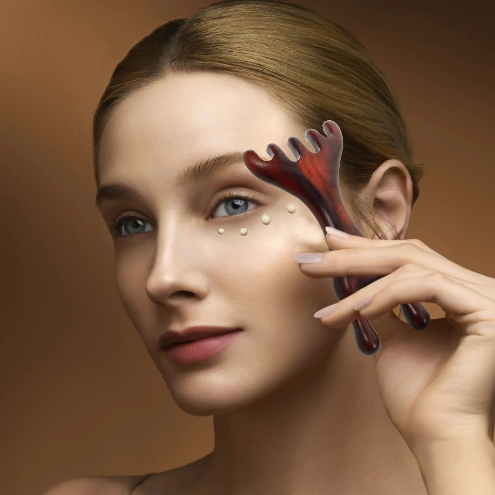 مدلك الوجه الخشبي، أداة غوا شا الصغيرة للوجه على شكل أرنب، مشط تدليك نقطة الوخز للأنف والذقن، عصا تدليك محمولة للدم