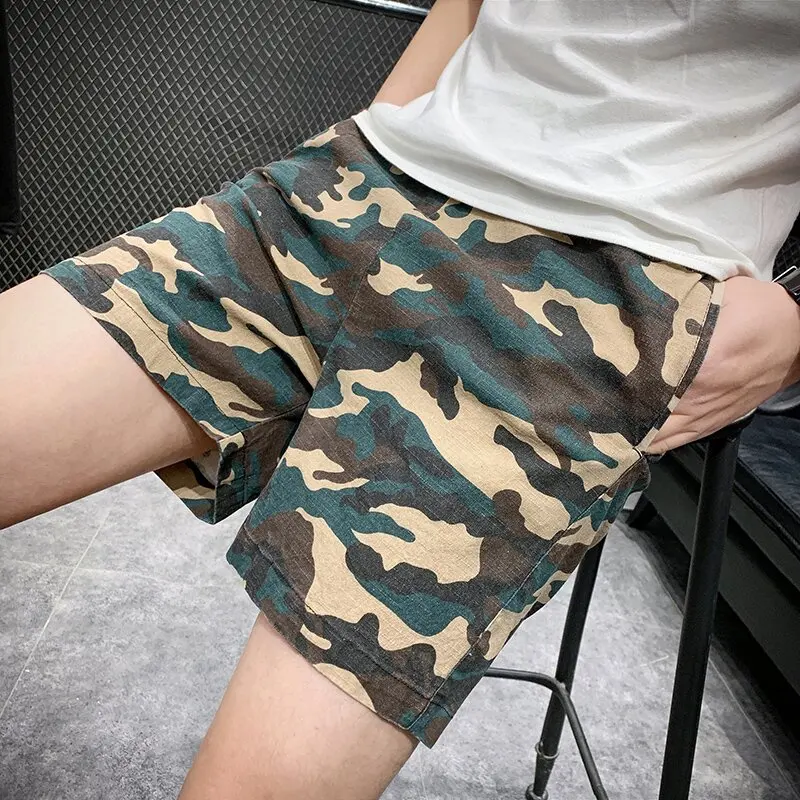 Clássico militar camuflagem impresso shorts lavado camuflagem shorts de algodão puro masculino praia shorts moda casual tático shorts